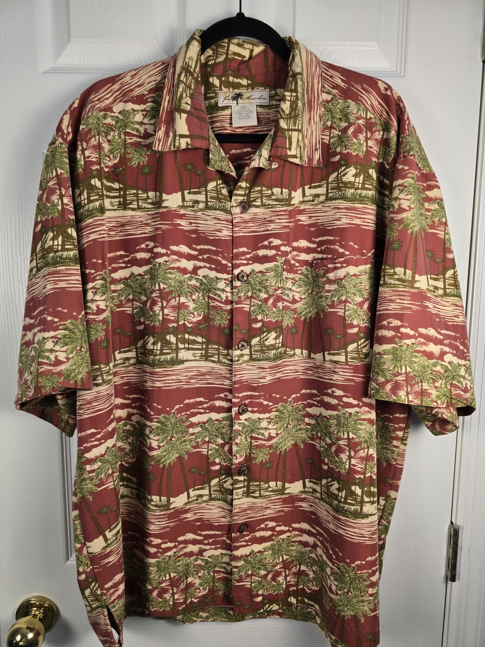 Tropical Short Sleeve Button-Down Shirt - Rust Palm Cruise Beach Coastal